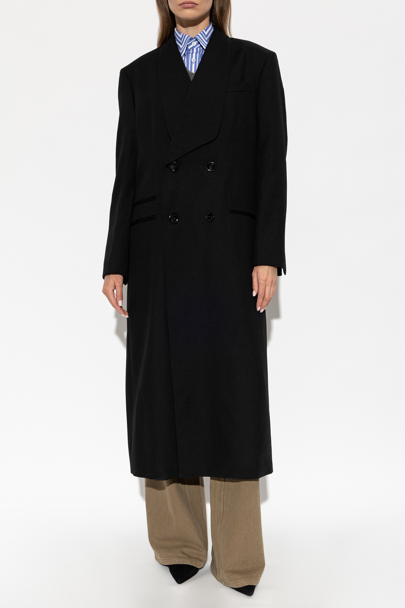 ami alexandre mattiussi ダブルチェスターコート 48 Ami Alexandre Mattiussi Black Wool Coat with Single Back Vent